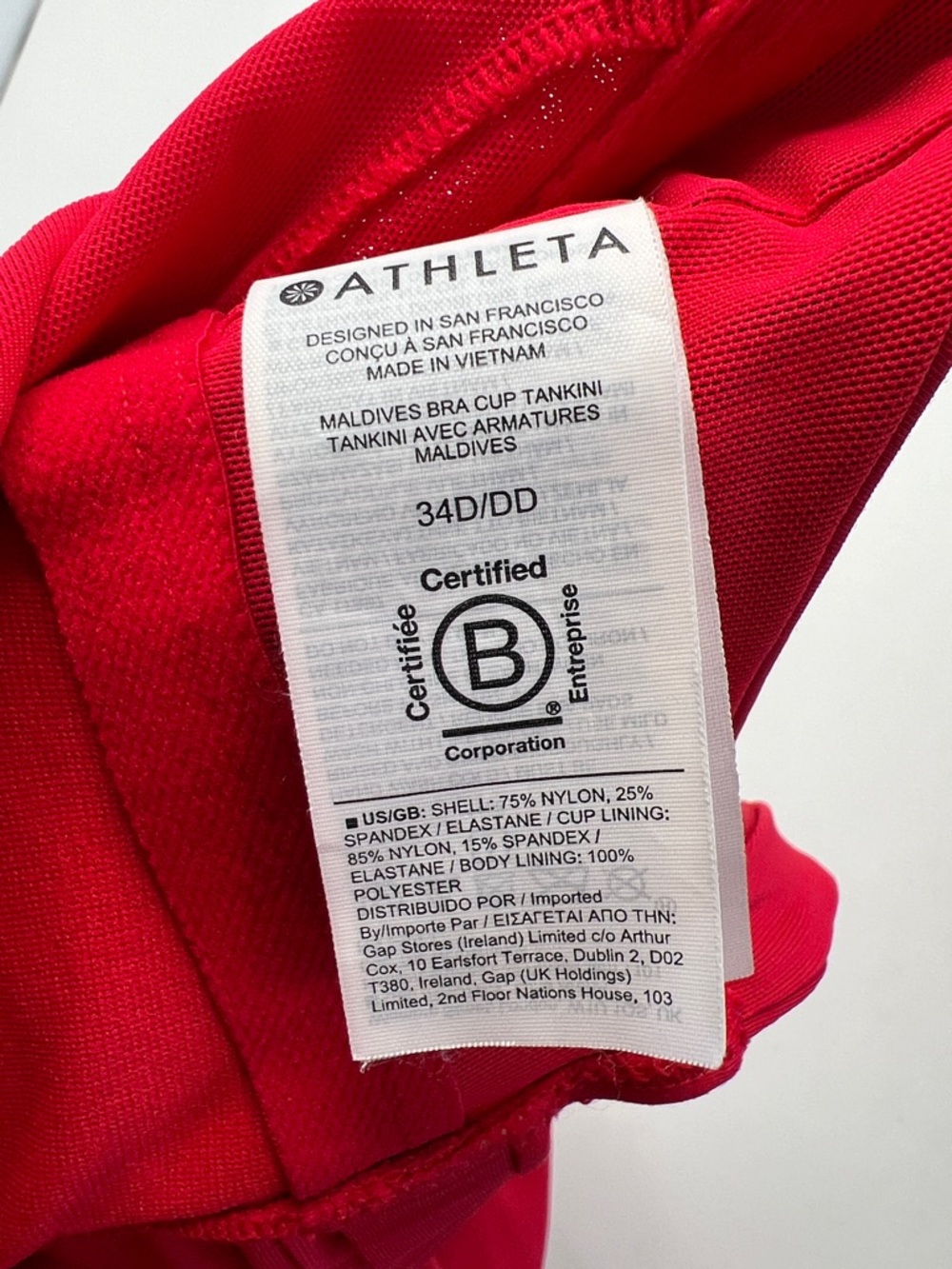 Athleta Maldives Bra Cup Tankini high neck 34D/DD cherry red - Picture 9 of 9